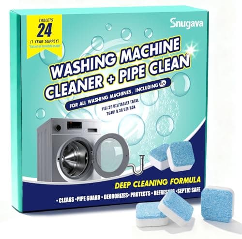 Washing Machine Cleaner Tablets and Deodorizer: 24 Pack Laundry Machine Tub Descaler Cleaner, Deep Cleaning Household Pods for HE Front Loader Top Load Washer, Septic-Safe Eco-Friendly - 1 Year Supply - Image 1