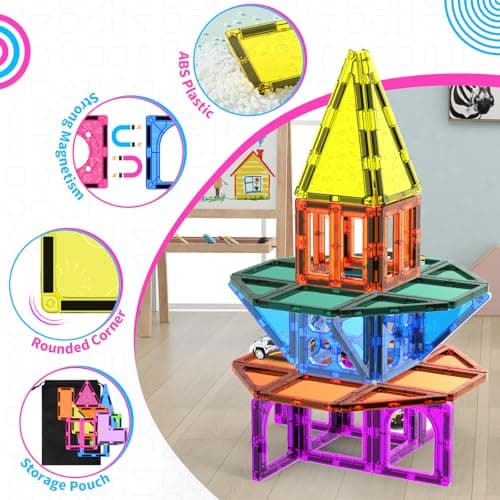 Ronqs 250 PCS 3D STEM Educational Magnetic Tiles for Kids Magnetic Blocks for Kids Magnetic Building Blocks Set - Thumbnail 5
