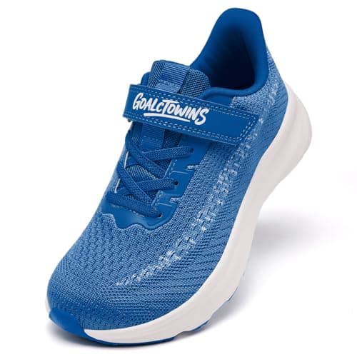 GOALCTOWINS Wide Toe Box Shoes for Boys Girls,Non-Slip Walking Running Shoes with Hook and Loop for Little & Big Kids,Breathable Athletic Tennis Sneakers Size 6 Blue - Image 1