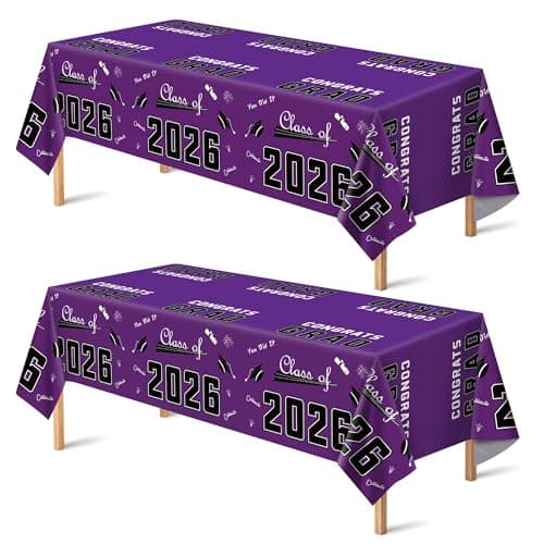 OHOME Graduation Decorations Class of 2026 - Graduation Party Decorations 2026 - Disposable Plastic Purple Tablecloth Banner for Class of 2026 Decorations Party Favors Supplies,54" X 108",2 Pack - Image 1