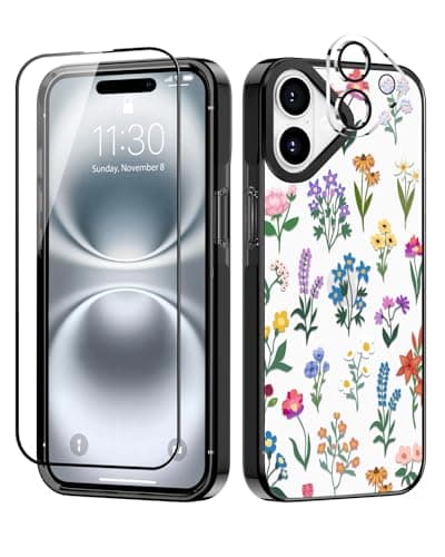 Sholbrak [3 in 1 Designed for iPhone 16 Case Botanical Flower Floral Shockproof Protective for Women Girls Boy Phone Case Cover 6.1" Screen Protector + Camera Lens Protector【6.6ft Drop Protection】 - Image 1