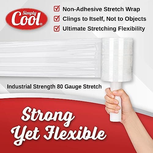12 Pack Industrial Strength Mini Hand Stretch Wrap 5" 1000 Ft Roll 80 Gauge Thick, Shrink Wrap Roll for Moving Supplies, Furniture, Pallets, Plastic Wrap for Packing, Heavy Duty Stretch Film - Thumbnail 3