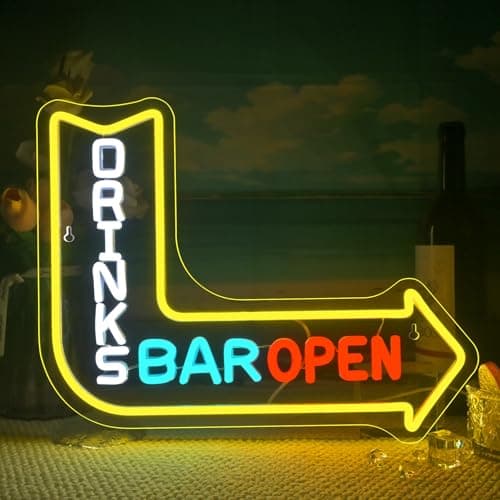 Looklight Drinks Bar Open Neon Sign for Wall Decor Right Arrow LED Light Sign Decoration for Bar Restaurant Man Cave Parties Cart Accessories, Get Your Business Seen Day Or Night - Image 1