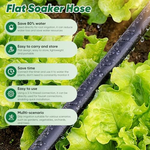 Tuzoc Soaker Hose 50 ft, Garden Hose With Drip Irrigation System, 1/2 Linkable Consistent Drip Irrigation Hoses, Leakproof Design Water Hose, Save 80% of Water for Garden, Farm, Orchard Plantation - Thumbnail 2