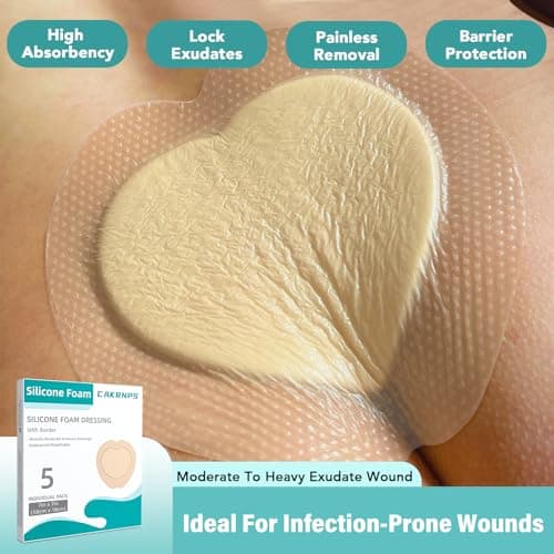 Sacrum Silicone Foam Dressing with Adhesive Border 7"x7", 5 Packs, Highly Absorbent, Breathable Waterproof Sacral Bandage Pad for Bed Sore, Pressure Ulcer Wound Dressing, FSA HSA Eligible - Thumbnail 5