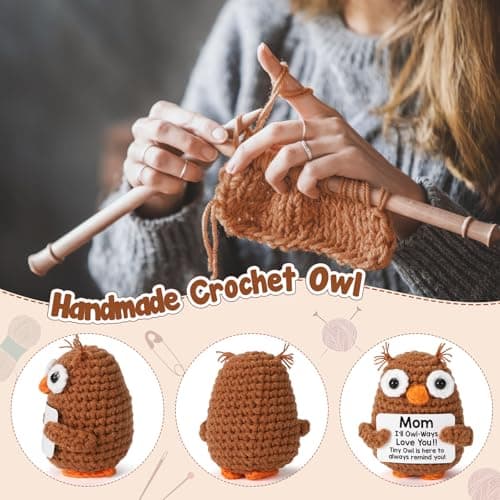 Hweijm Gifts for Mom Valentines Birthday from Daughter Son, Funny Crochet Owl Valentines Day Birthday Gift for Mama Bonus Step Mother in Law, I Love You Mom Gift Handmade Emotional Owl Support Decor - Thumbnail 3