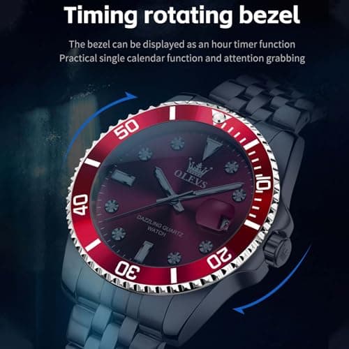 OLEVS Watch Men Luxury Dress Stainless Steel Red Face Wrist Watches for Men Analog Quartz Waterproof Fancy Fashion Diamond Mens Watch Relojes para Hombres - Thumbnail 5