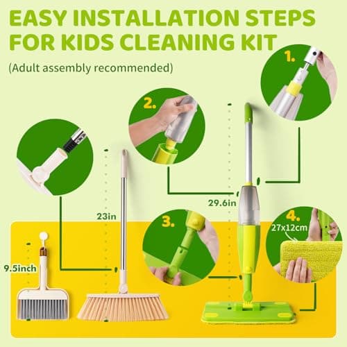 Lullulii Kids Spray Mop,Toddler Mop Cleaning Set, Real Working Mini Mop & Kids Broom Dustpan Set, Housekeeping Pretend Play Toy, Montessori Kid Cleaning Toy Set Includes Organizer Clip -Green - Thumbnail 2
