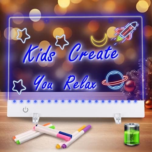 Rechargeable LED Note Board with 8 Colors, 13.7"x10" Acrylic Light Up Drawing Board, Glow Doodle Board with Stand & 7 Markers, Portable Creative Birthday Gifts for Kids Girls Boys, Home Office Decor - Image 1