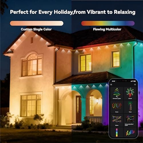 Color Changing Permanent Outdoor Lights, RGB+IC Smart Eaves Lights Music Sync Multi Scene Modes, 50ft DIY Lighting for House Roof, IP67 Waterproof, 16 Million Colors, Christmas, Halloween Decor - Thumbnail 4