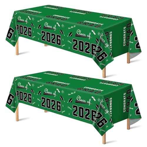 OHOME Class of 2026 Decorations - Graduation Party Decorations 2026 - Disposable Plastic Green Tablecloth for Class of 2026 Decorations Party Favors Supplies Banner,54" X 108",2 Pack - Image 1