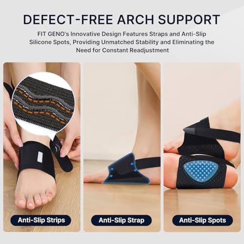 Fit Geno Arch Support Braces for Plantar Fasciitis Relief - Adjustable Compression Bands with Gel Pads, Non-Slip Design for Flat Feet, High & Fallen Arches - Thumbnail 3