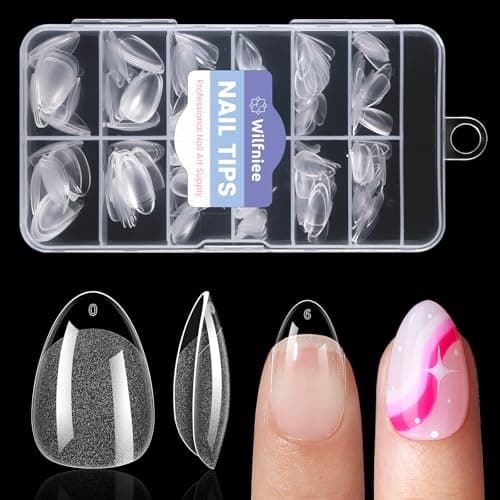 Extra Short Almond Nail Tips: 240Pcs Small Clear Almond Nails Soft Gel Fake Nail Tips for Nail Extension, 12 Sizes Full Cover Clear Press on Nails for Girls for Home DIY Salon - Image 1