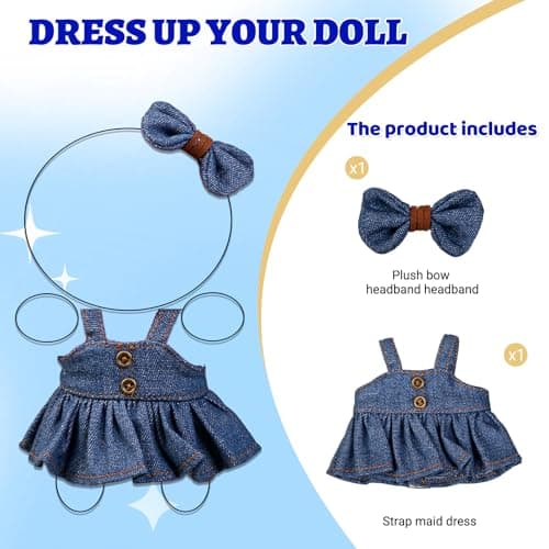 2PCS Doll Clothes Set Denim Overalls Skirt and Striped Shirt Outfit for 15 16 17cm 4 Inch Blind Box Dolls - Thumbnail 3