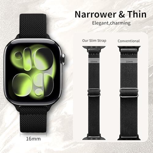 6 Pack Slim Stretchy Bands Compatible with Apple Watch Band 40mm 41mm 42mm 38mm 44mm 45mm 46mm 49mm Women Men, Soft Fashion Nylon Braided Elastic Strap for iWatch Series 11 10 SE 9 8 7 6 5 4 3 2 1 Ultra 2 (6p01, 42MM(Series 3)/44MM/45MM/46MM/49MM) - Thumbnail 2