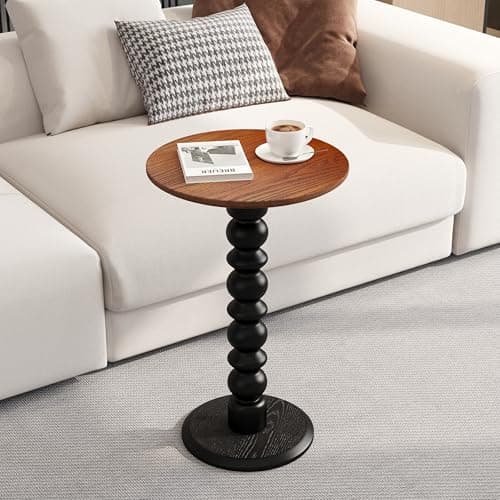 zaowofires Solid Wood Round Side Table, Small Drink Table,Cocktail Table, Wooden Pedestal End Table, Plant Stand for Living Room, Bedroom，Office and Corners(Walnut/Black) - Thumbnail 6