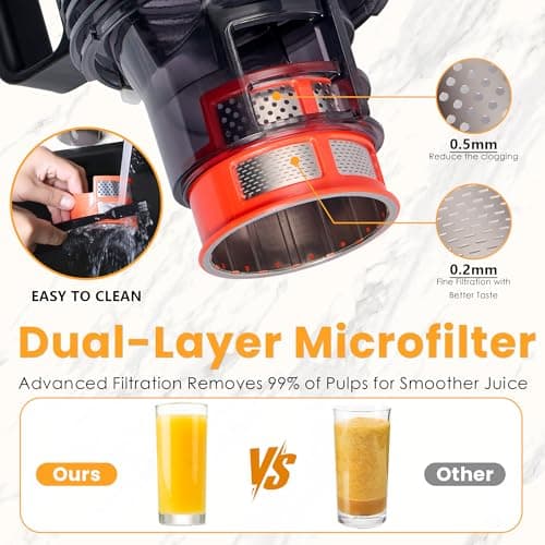 Cold Press Juicer, 5.5inch Wide Feed Chute Juicer Machine, Slow Masticating Juicer for Whole Vegetables & Fruits, Black - Thumbnail 6