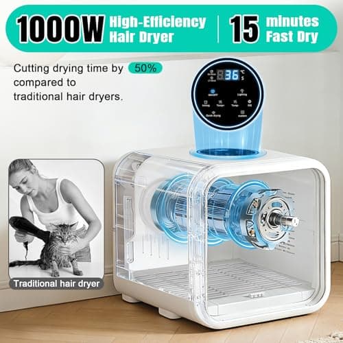 Automatic Pet Hair Dryer Box,Powerful Motor Fans Blower for Cats and Small Dogs,360° Drying,Temperature Control,Self-Dryer Boxes with 3 Adjustable Speed Settings&Quick Drying Modes, Cat Toys,Towel W - Thumbnail 5