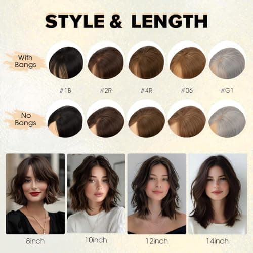 TESS Hair Toppers for Women Hair Pieces for Women with Thinning Hair Clip in Handmade Lace Base 3 Clips, 3.2 × 4.5 Inch, 10 Inch, Natural Black - Thumbnail 6