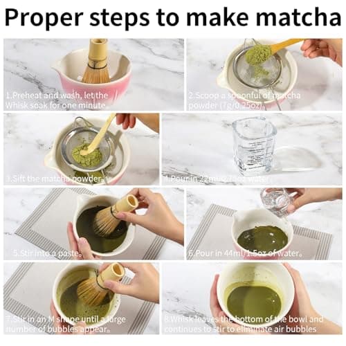 12 Pcs Matcha Whisk Set - Matcha Set Includes Ceramics Matcha Bowl and Cup, Matcha Kit for Ceremony Making Tools, Gift for Family/Friend （Gradient pink） - Thumbnail 6