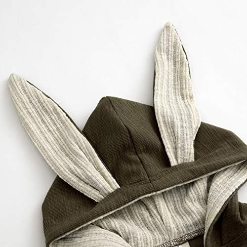 Simplee kids Animal Bunny Baby Easter Clothes Long Ear Rabbit Hoodie Romper with Zipper Army Green 2-3T - Thumbnail 3