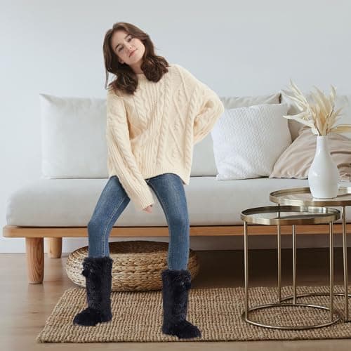 Forfoot Comfort Bootie Slippers for Women Plush Lining House Shoes Mother's Day Gift Black US Women's Boot Slippers Size 5-6 - Thumbnail 2