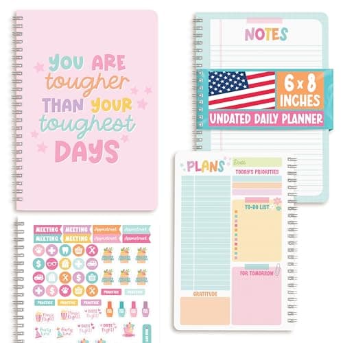 Undated Daily Planner Notebook - Undated Planner Notebooks, Daily To Do List Planners, To Do List Notebook for Work Organization, Day Schedule Planners for Kids and Adults - Image 1