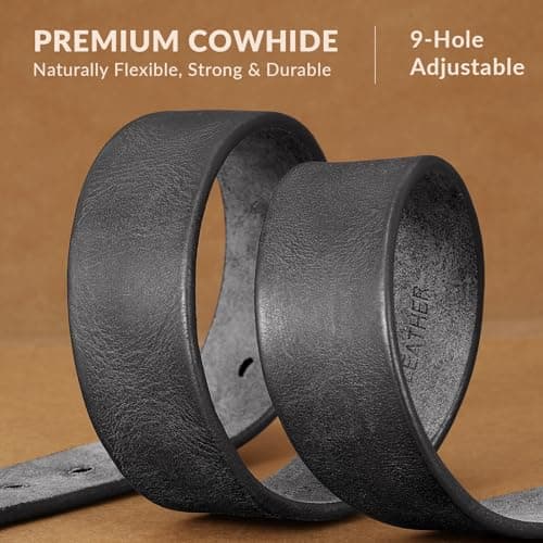 OZNDAS Men's Leather Belt Full Grain Leather Belts for Men Handmade Real Solid Top-Grain Leather Heavy-Duty Work Belt Gifts Grey Leather Belt for Wasit 40"-43" - Thumbnail 4
