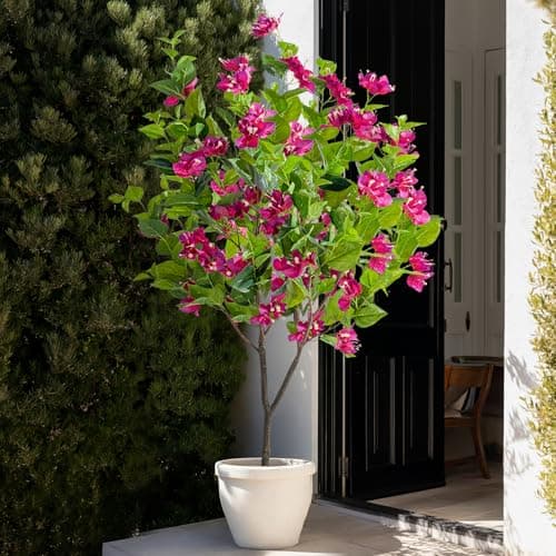 Erimda 4FT Artificial Bougainvillea Tree Artificial Tree Tall Potted Fake Bougainvillea Trees for Outdoor Indoor Lifelike Potted Faux Plants with Wood Trunk and Flowers Office Wedding Home Decor - Thumbnail 6