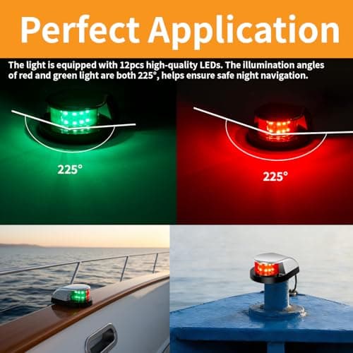 Boat Navigation Lights, Navigation Lighting for Boats LED, IP67 Waterproof Boat Lights Bow and Stern, Rust-Resistant, Ideal for Pontoon, Skiff, Small Boats, and Yacht(2PCS Silver, Red and Green) - Thumbnail 5