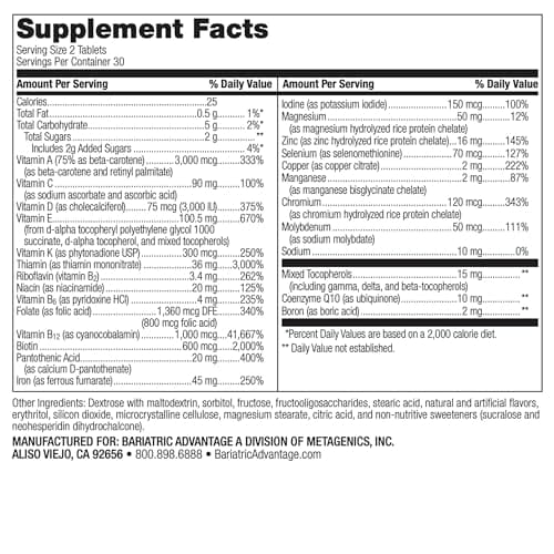 Bariatric Advantage Chewable Advanced Multi EA - High Potency Daily Multivitamin with Iron for Bariatric Surgery Patients - Mixed Fruit Flavor - 60 Count - Thumbnail 2