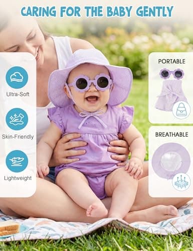 Durio Baby Sun Hat and Sunglasses - UPF50+ Sun Protection Hat for Boy Girl, Wide Brim Summer Beach Hats for Newborn Toddler Purple 3-6 Months - Thumbnail 5