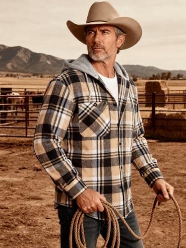 3-Pack Men's Plaid Hooded Button-Up Shirts Long Sleeve Cotton Hoodies Loose Fit Casual Tops Flannel Shirt - Thumbnail 5