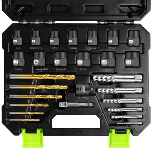 Mr.wintek 27-Piece Bolt Extractor kit, Easy Out Screw Extractor Set with Left Hand Cobalt Drill Bits, Hex Adapter, 1/2" F to 3/8" M Reducer for Broken, Damaged, Rusted, Rounded-Off Bolts, Nuts - Image 1