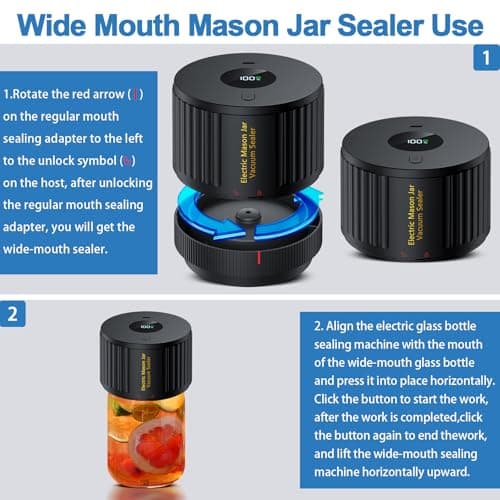 LOVE MOMENT Electric Mason Jar Vacuum Sealer Kit for Wide Mouth and Regular Mouth Mason Jars - Thumbnail 4