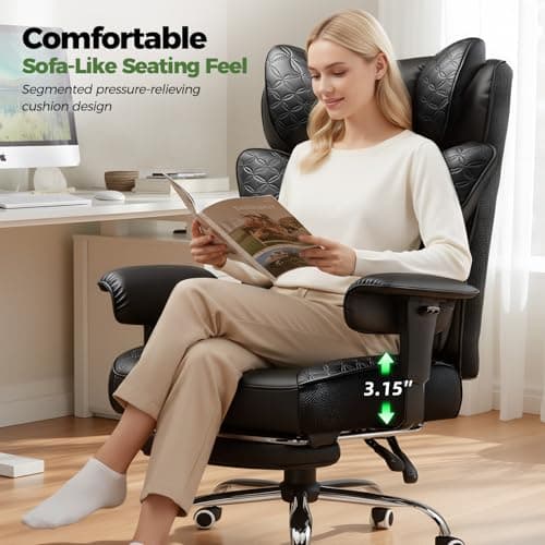 GTPLAYER Big and Tall Office Chair Wide Ergonomic Gaming Chair with Deluxe Embossing Designed Leather with Foot Rest,150°Reclining Adjustable Soft Armrests Pocket Spring Back Support and Pillow - Thumbnail 3