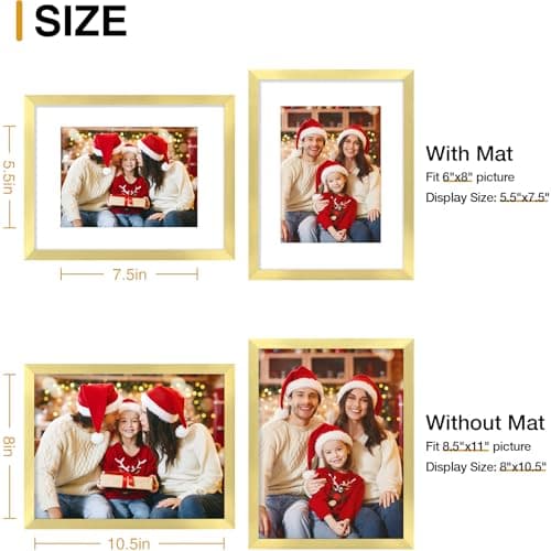 decorUhome 8.5 by 11 Picture Frame Set of 10, Display Photos 6x8 with Mat or 8.5x11 Unmatted for Picture Frames Collage Wall Decor, Gold - Thumbnail 4