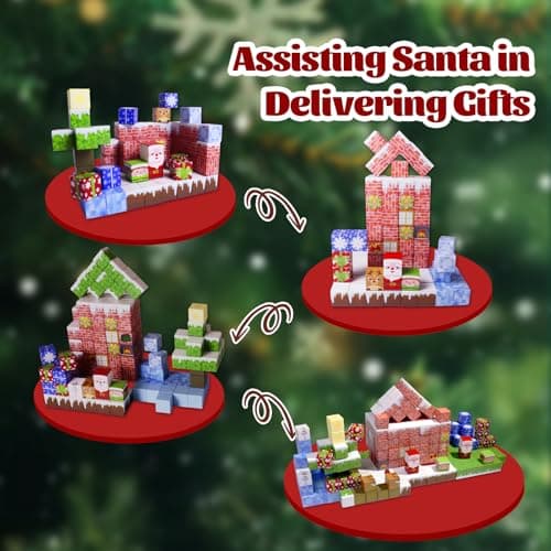 Magnetic Blocks - 150 PCS Magnets Block Sensory Educational Interactive Building Toy Set for Toddlers Kindergarten Creative STEM Learning Gift, Magnet 0.8in Tiles Construction Suit, Snow and Christmas - Thumbnail 5