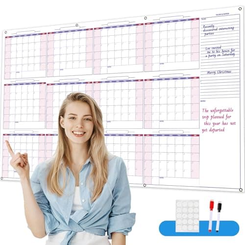 Large Dry Erase Calendar for Wall - 12-Month Undated Wall Calendar Dry Erase, 34" x 60", Reusable Yearly Calendar with Two Markers, Great Layout Dry Erase Wall Calendar for Home School or Office - Image 1