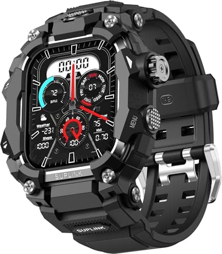 SUPLINK Rugged Case with Band for Men Apple Watch Bands 45mm, Compatible with Apple Watch 9/8/7 Band, Protective Bumper Cover for iWatch Bands Men (Black) - Image 1