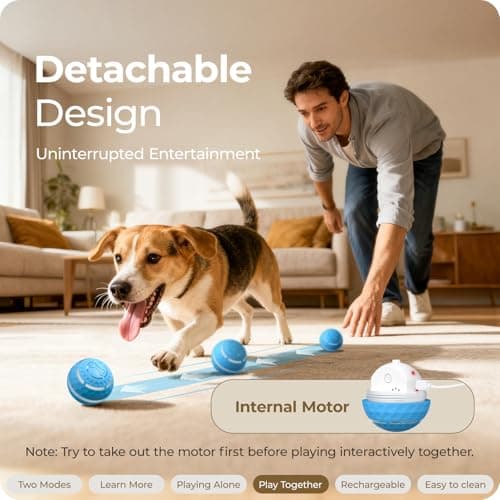 Apasiri Interactive Dog Toys: Automatic Moving Dog Balls with LED Lights, Puppy Toy to Keep Them Busy, Duraspin Dog Ball for Small,Medium,Large Dogs, Dog Toys for Aggressive Chewers,Rechargeable(Blue) - Thumbnail 5