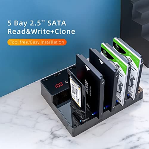 5-Bay SATA Hard Drive Docking Station, USB 3.0 (5Gbps), Supports up to 30TB (5×6TB) 2.5″ SATA SSD/HDD, with 1:4 Offline Clone/Duplicator Function - Thumbnail 2