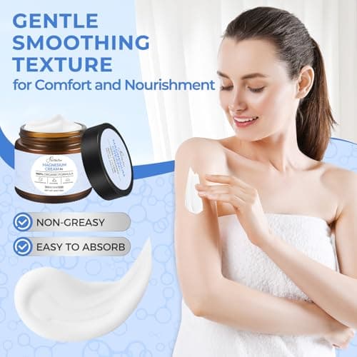 Magnesium Lotion for Sleep, Natural Magnesium Cream for Leg Cramps, Soothing Relief & Muscle Relaxation, Magnesium Butter with Coconut Oil, Shea Butter, Vitamin E, Safe for Kids, Unscented 2 oz - Thumbnail 4