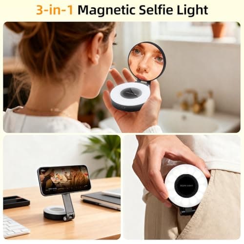Magnetic Selfie Light for iPhone with Mirror Foldable Magnetic Fill Light with Sticky Ring for Android Rechargeable Portable Phone Ring Lights for Selfies, Video, Makeup, Vlog, Tiktok, CRI95 - Thumbnail 5