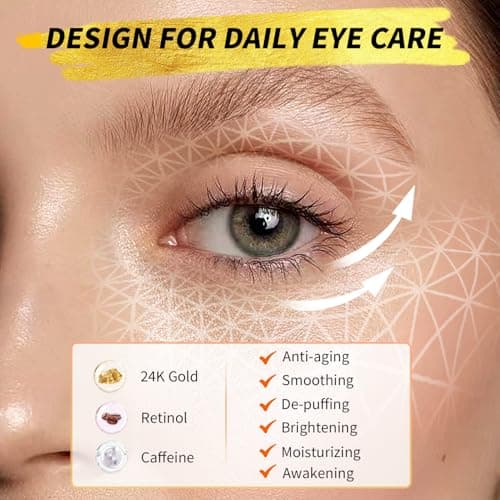 Under Eye Patches(25 Pairs), 24K Gold, Caffeine, Retinol Eye Masks for Puffy Eyes, Wrinkles, Dark Circles, Undereye Bags Treatment - Restoring & Awakening & Moisturizer Skin care Gift for Women - Thumbnail 3