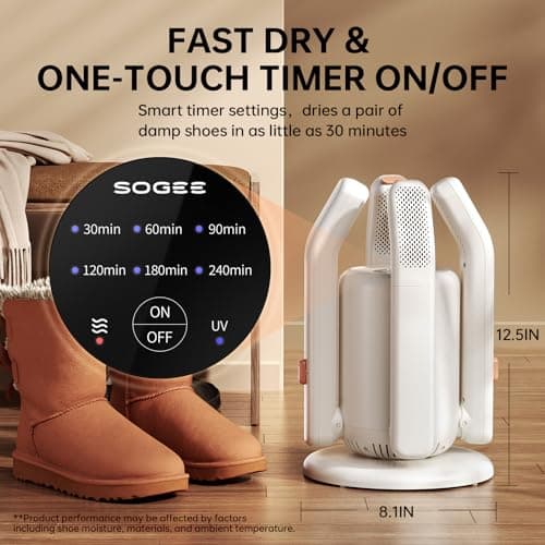Boot Dryer,Shoe Dryer for Work Boots, 2 * 24“ Retractable Hose with 6 Timers, 4 Tubes Rose Salt Remove Odor, Low-noise Boot Warmer, Suitable for Ski Boots,Shoes,Gloves,Ivory,SH03 - Thumbnail 2
