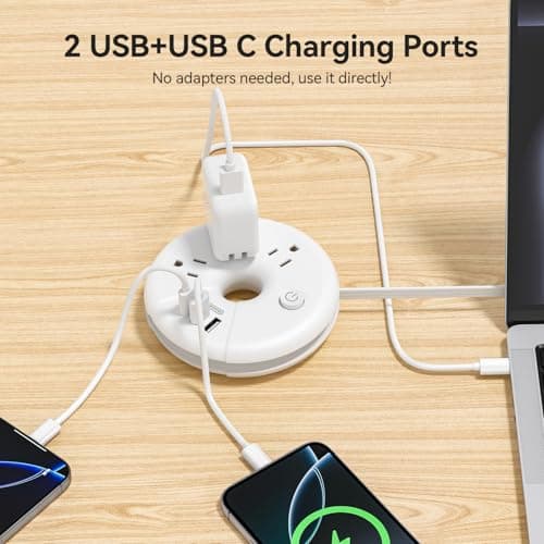 Travel Power Strip, NTONPOWER 3 Outlets 3 USB(1 USB C) Cruise Approved Power Strip, Short Extension Cord 3ft, Travel Essentials for Home, Hotels, Cruise Ship, Vacation, White, i-Donut - Thumbnail 5