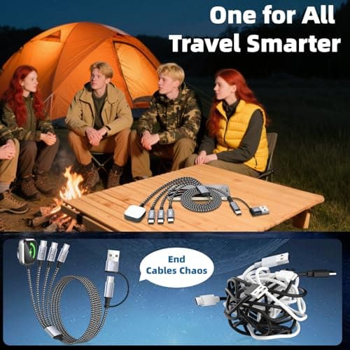 4 in 2 Charging Cable for Phone Watch Charger with 3 Type-C Ports, Travel Essentials USB C Splitter Multi Charging Cable/Cord for iWatch Ultra/SE/11-1, iPhone17 16 15 14, Android, More -1Pack 5FT - Thumbnail 4