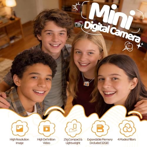 OMK Mini Keychain Camera, 1080P Pocket-Size Camera with 32GB Card, Portable Mini Retro Camera, One-Button Recording, Lightweight Vintage for Travel, Birthday Gift, Party, Daily Moments(Yellow) - Thumbnail 2