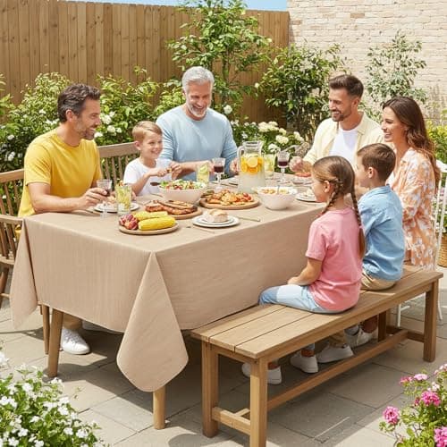 Smiry Rectangle Table Cloth, Waterproof Vinyl Tablecloths with Flannel Backing, Wipeable Spillproof Plastic Wood Grain Table Cover for Dining, Indoor and Outdoor (Beige, 60 "x 84") - Thumbnail 2